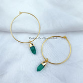 Green Onyx Earrings, Pencil Earring, Hoop Earring, Gold Electroplated Earring, Boho Earring, Women Earring